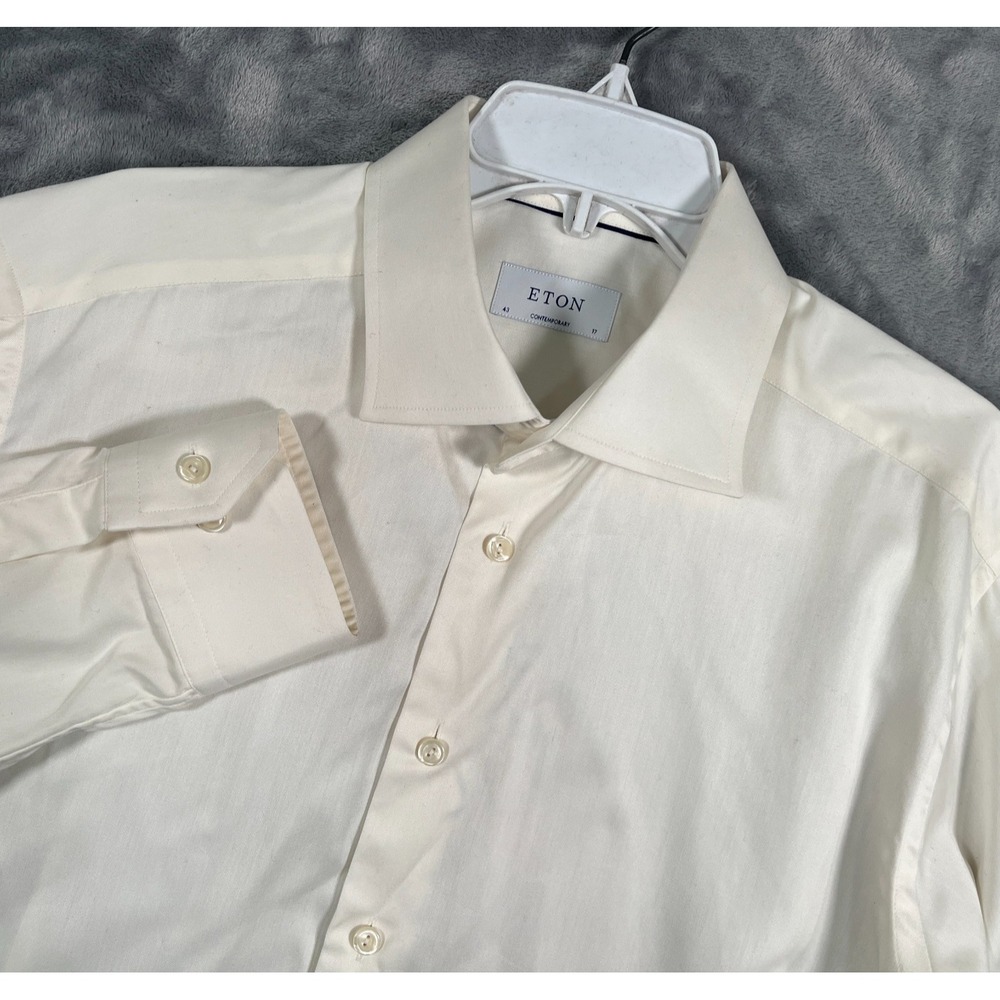 Eton Off White Dress Shirt Mens 17 43 Button Up Ivory Long Sleeve Contemporary